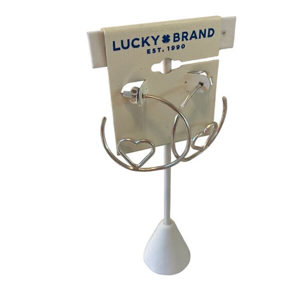 Lucky Brand Heart in Hoop Earrings in Matte Hammered Silver Tone. - Picture 2 of 6